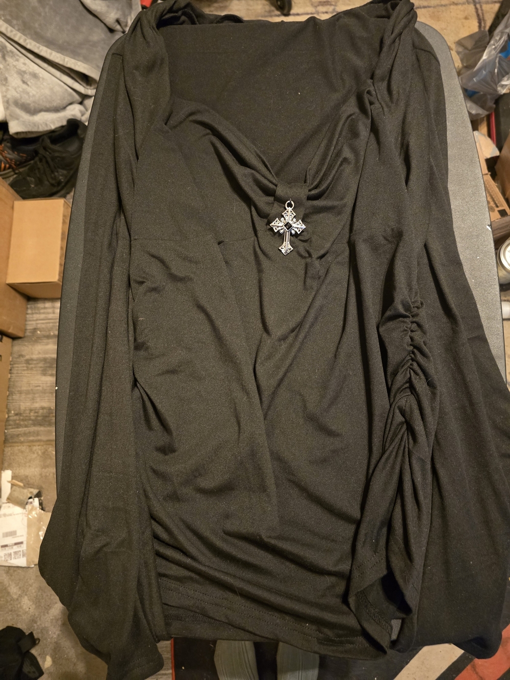 Romwe Black Long Sleeve Top With Cross Accent 3xl